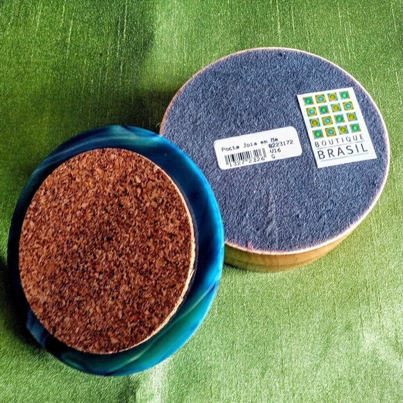 Boutique Brasil Natural Blue Agate Round Wood Box - Picture 3 of 4